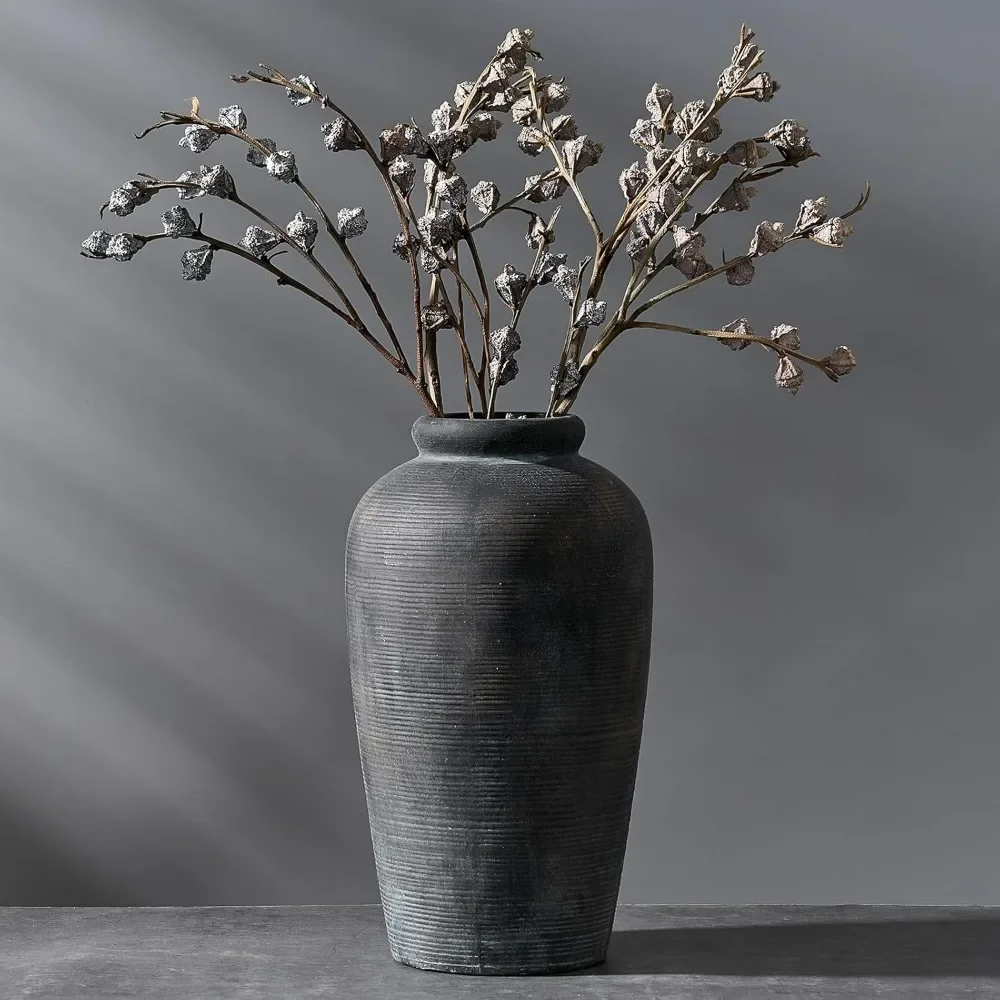 

Large Ceramic Rustic Vase, 11 inch Minimalist Decorative Farmhouse Tall Vase for Home Decor, Living Room, Shelf Decor, Enterway