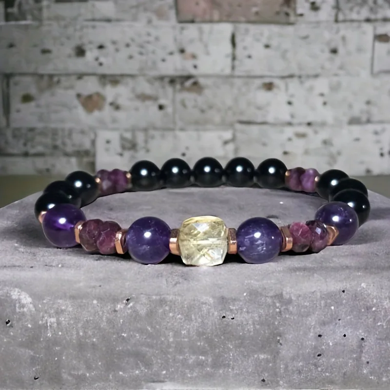 Attract Money Citrine Empathy Protection Bracelets Garnet Black Tourmaline Amethyst Bracelet Successful Healing Relief Stress