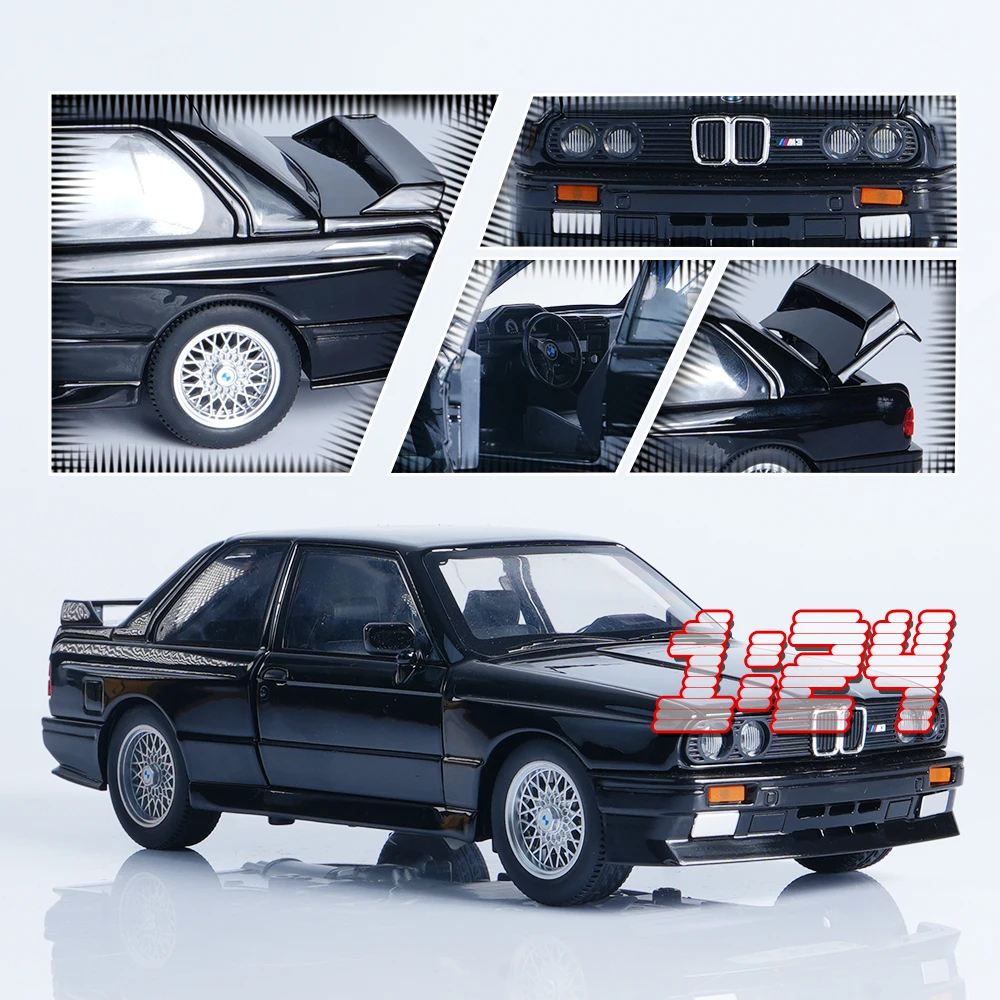 1:24 사운드 및 라이트, 풀백, 4도어, 4륜 충격 흡수 장치가 포함된 검정색 클래식 합금 자동차 모델, 모델 애호가/십대 장난감/할로윈/크리스마스 선물용