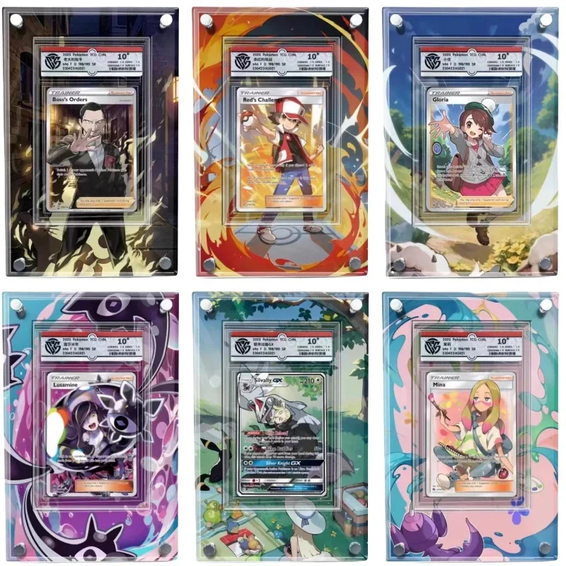 

Pokemon Ash Ketchum Lusamine Self Made Acrylic Card Brick Shield Small Photo Frame Display Box Classics Anime Collection Cards