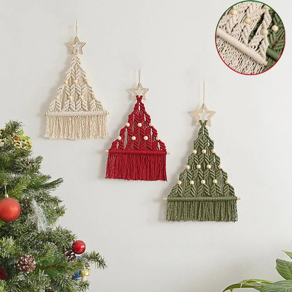 

Christmas Tree Woven Tapestry Boho Tassel Wall Hanging Ornament Handmade Creative Gift Home Decor Christmas Decorations for Home