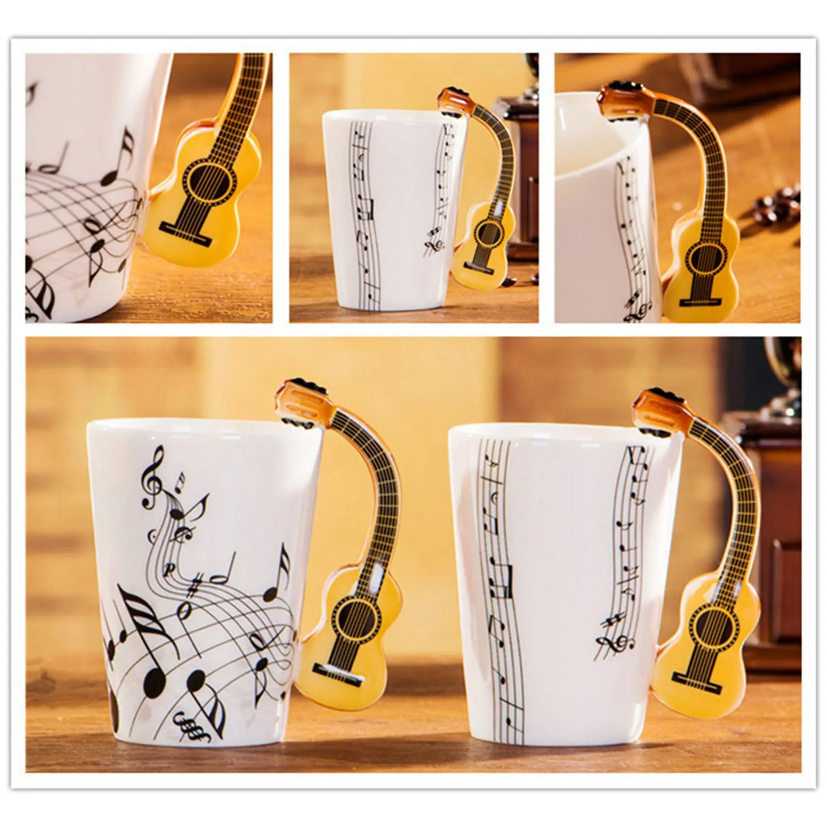 

Y51A-2X Creative Novelty Guitar Handle Cup Free Spectrum Coffee Milk Tea Cup Mug Unique Musical Instrument Gift Cup