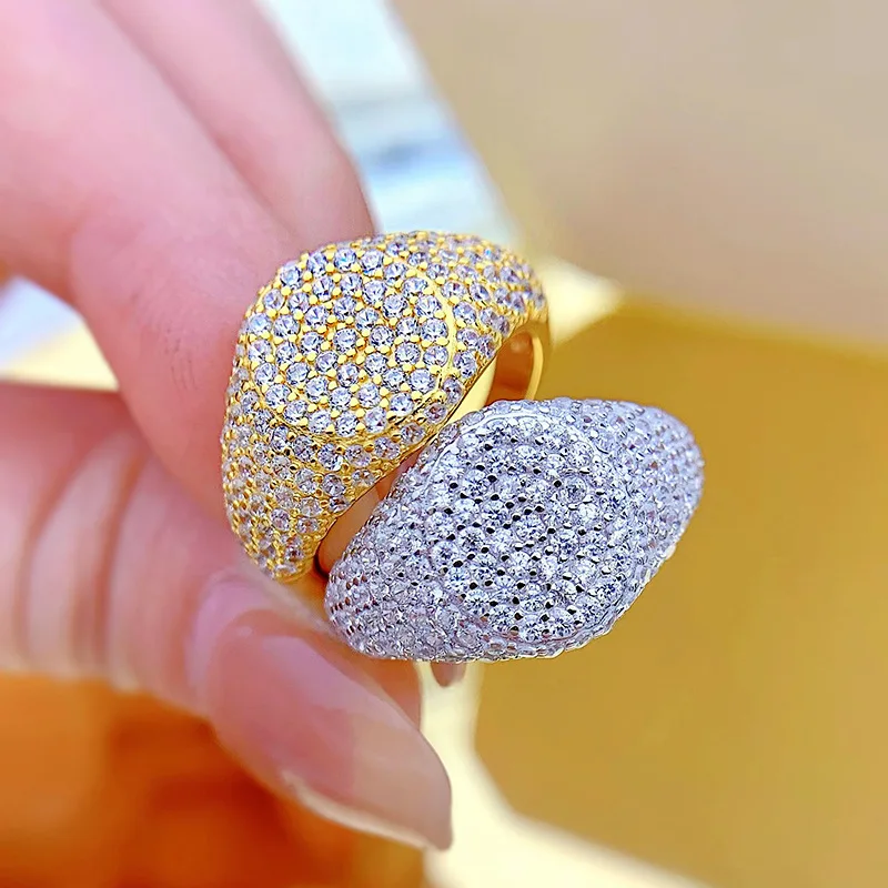 Xiaoyan 100% S925 Silver Tide Full Diamond Square Simple Wholesale Cold Wind Ring Anniversary Commemorative Gift