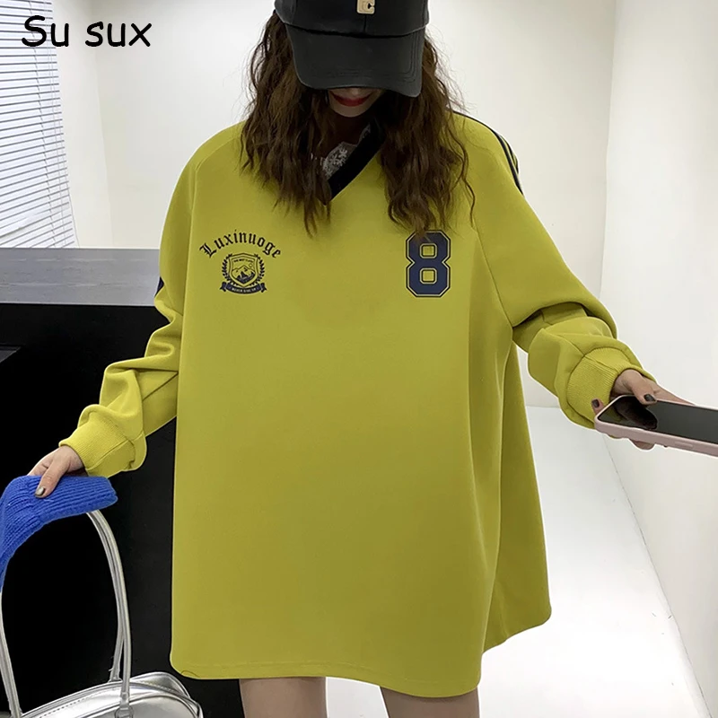 

2025 Spring Casual Striped Oversized Sweatershirts Women Y2k Clothes Bust 134cm Loose Long Sleeve Tops Vestidos Sportshirts
