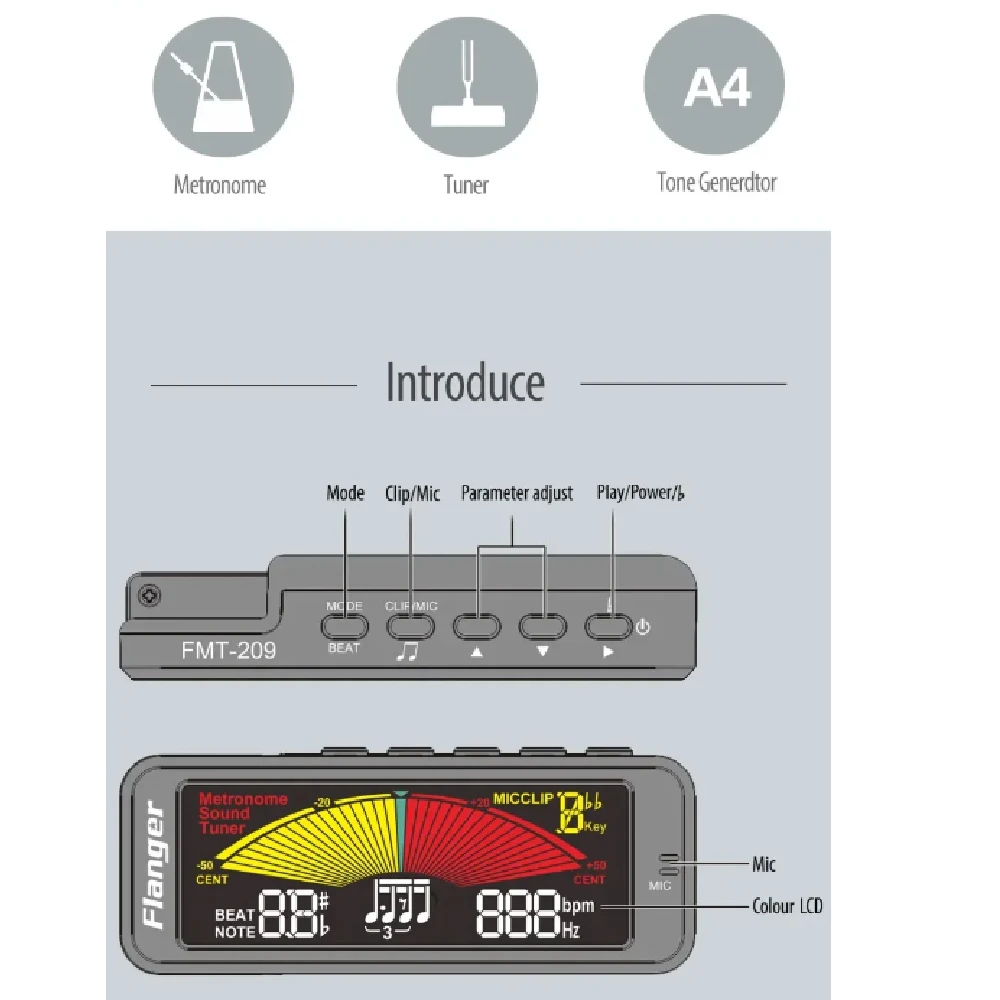 موالف فلنجر بمشبك ميترونوم ، أسطوانة غيتار باس وكمان ، موالف ميترونوم رقمي قابل لإعادة الشحن ، جزء مولد نغمة ، #3