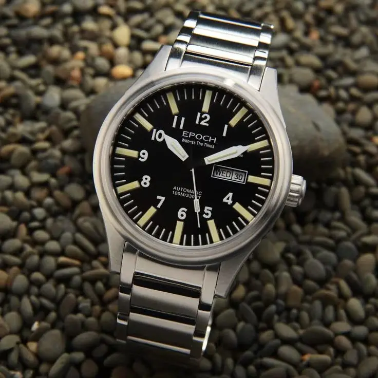 

Мужские автоматические часы EPOCH, 43 мм, механические наручные часы, светящиеся трубки, водонепроницаемые до 100 м, сапфировое стекло, двойной календарь, дата и день недели