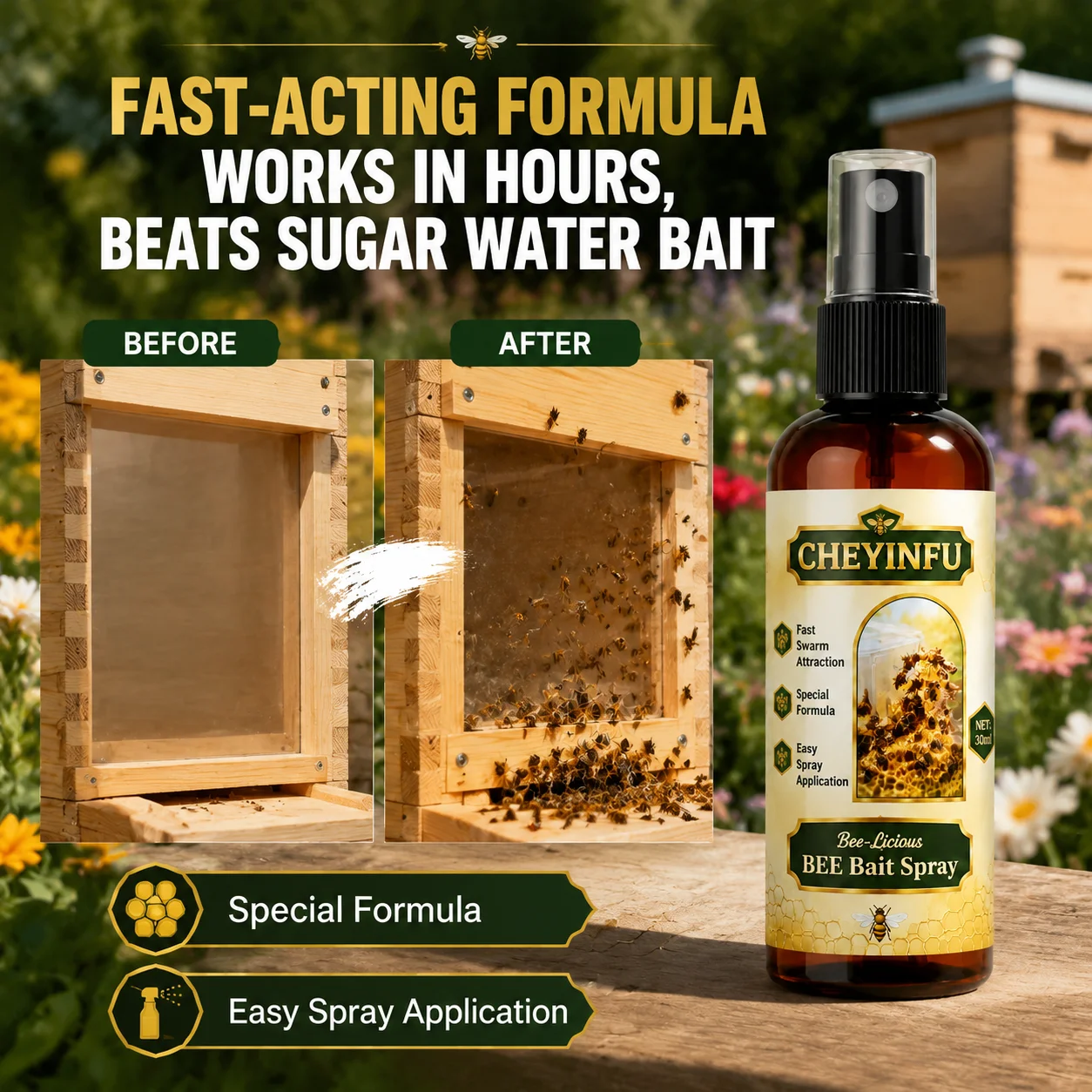 CHEYINFU Bee Bait Spray Fast-Acting Honeybee Swarm Attractor Liquid Lure 30ml