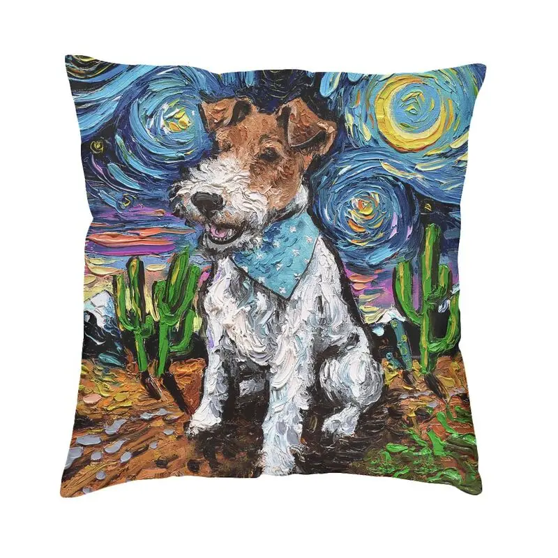 Starry Night Wire Fox Terrier Modern Throw Pillow Case Decoration 3D Printing Pet Dog Lover Sofa Car Cushion Cover Pillowslip