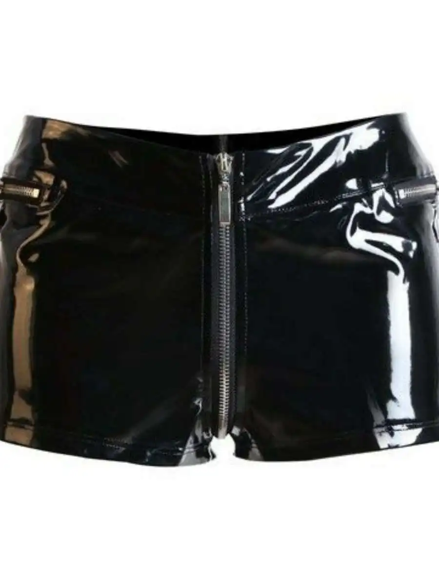 Shiny Leather Shorts Women's Mirror Reflection New Style Spring Summer Slimming Base Layer Shorts Zipper Bright Leather Pants...