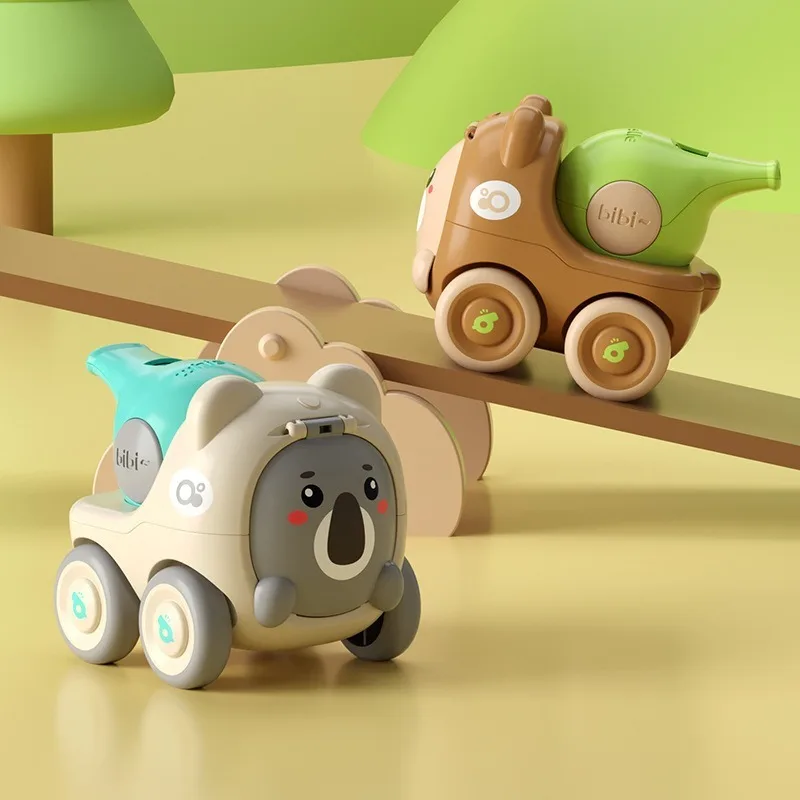 Baby-Tierfigur-Spielzeugauto mit Rückstoßmechanismus und Pfeife, derdeckelöffnend für Kleinteile, Trägheitsgleit-Baby-Puzzle-Spielzeug
