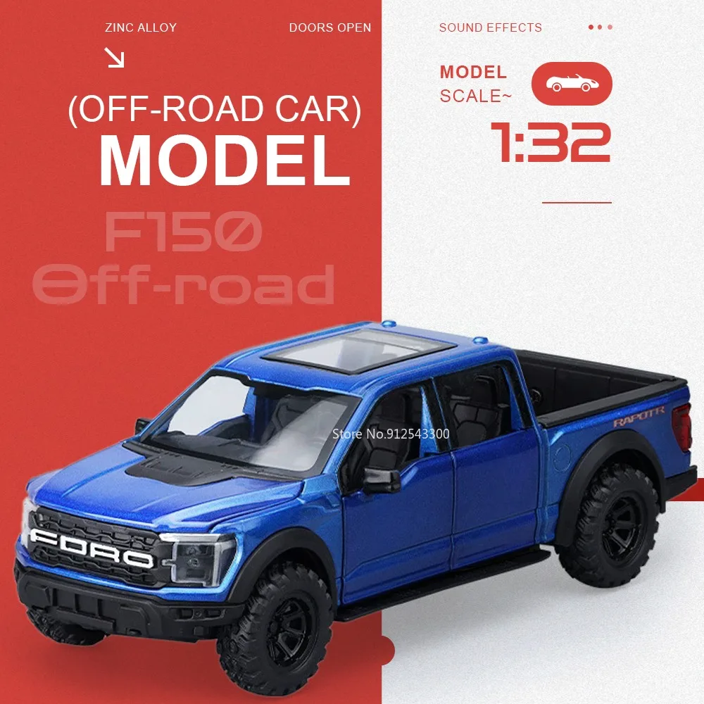 Modelo de Auto F150 Raptor a Escala 1:32, Juguete con Puertas que se Abren, Sonido y Luz, Miniatura de Aleación con Llantas de Goma, Decoración para Dormitorio