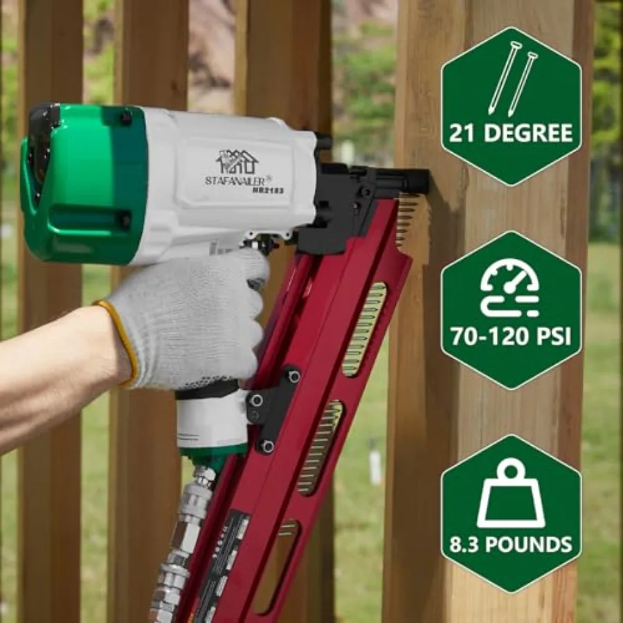 Pneumatyczna gwoździarka do ram NR2183, szybka, w stylu meksykańskim, 21 stopni, aluminiowa, do szybkiego montażu drewnianych domów.