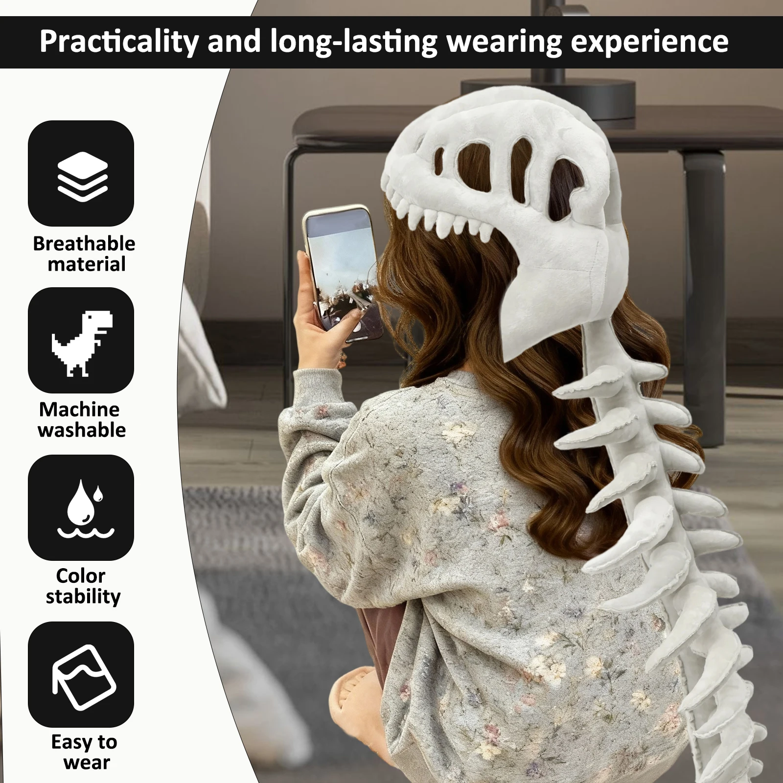 Spinosaurus Plush Dino Outfit Halloween Fun Dinosaur Skeleton Plush Costume with Spine Extension for Party Dress Up Fun Cosplay