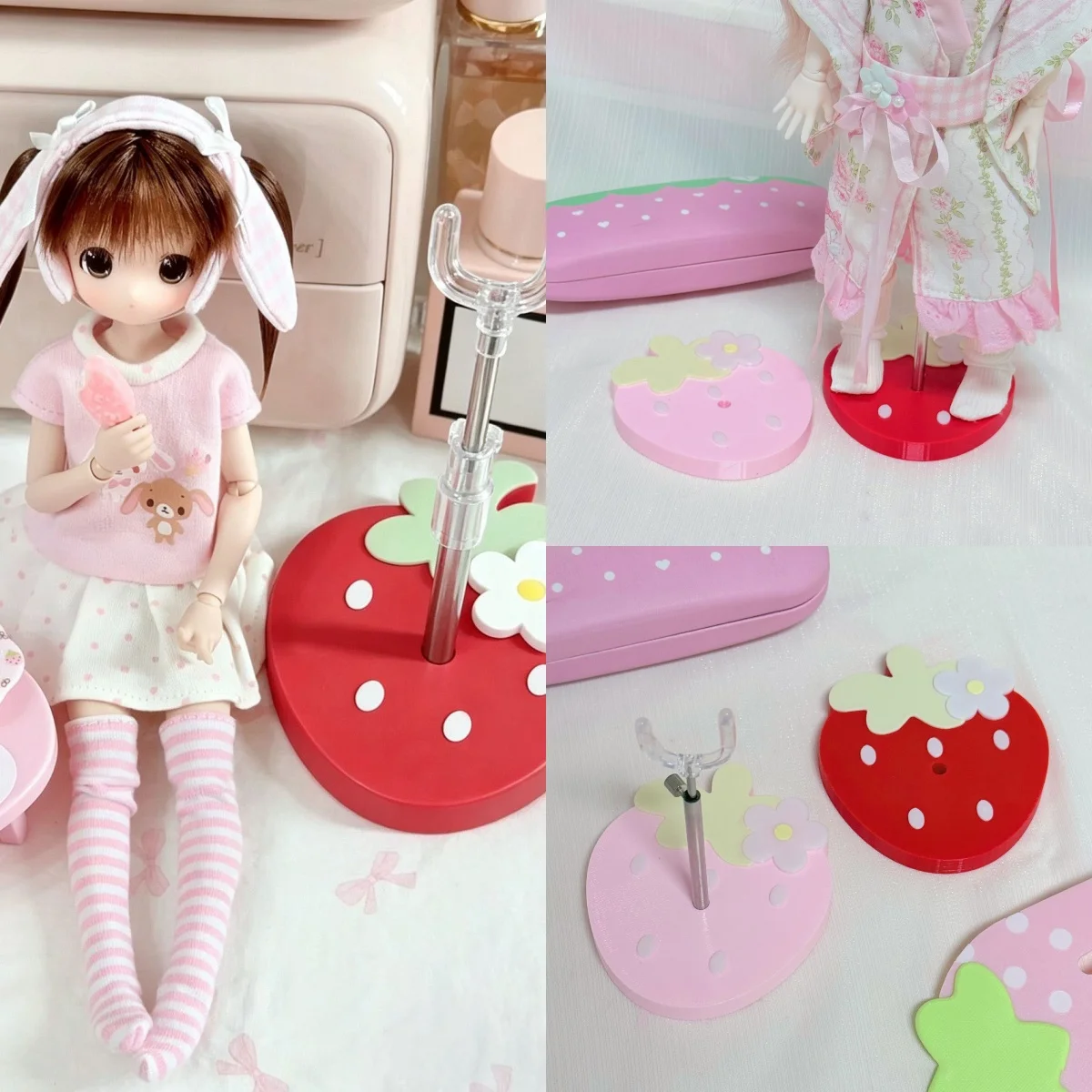 1/6 3D Printed BJD Doll Display Stand Cute Cream Strawberry Base Doll Support Stand Auxiliary Standing Holder For 30cm BJD Doll