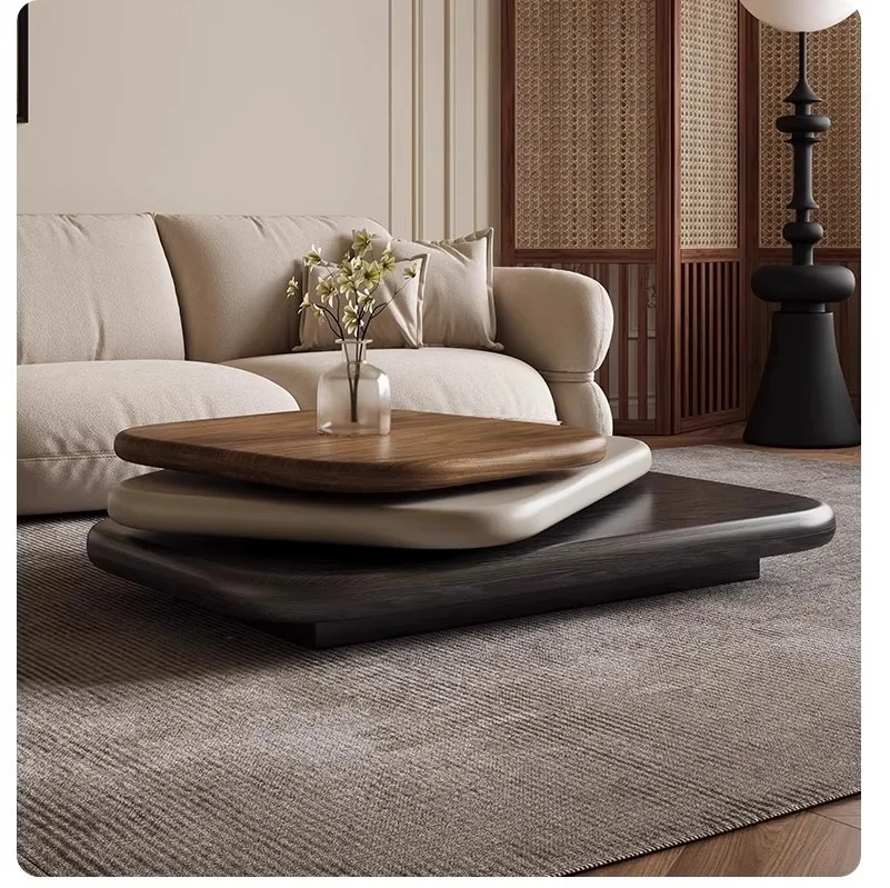 

High-end Rotating Oval Center Table Home Decoration Unique Design Revolving Villa Wooden Coffee Table Set Living Room Furniture