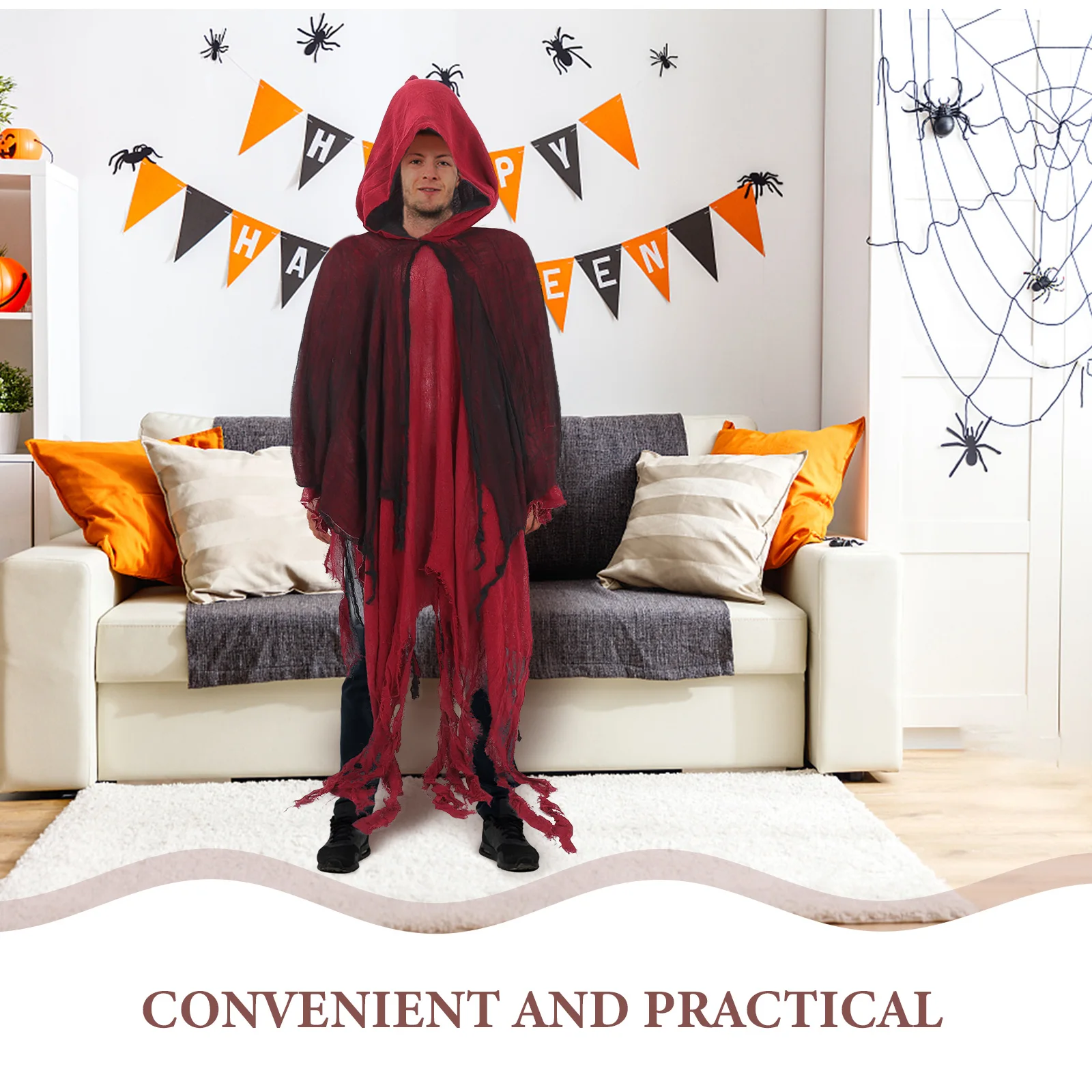

Grim Reaper Costumes: Hooded Cloak Bloody Robe Adult Costume Halloween Death Scary Ghost Cape Outfit For Horror Haunted Props