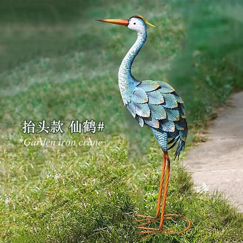 

Garden Decoration Outdoor Metal Bird Sculpture Red-Crowned Crane Decor Floor Iron Ornaments Large Simulation Animal Figurines