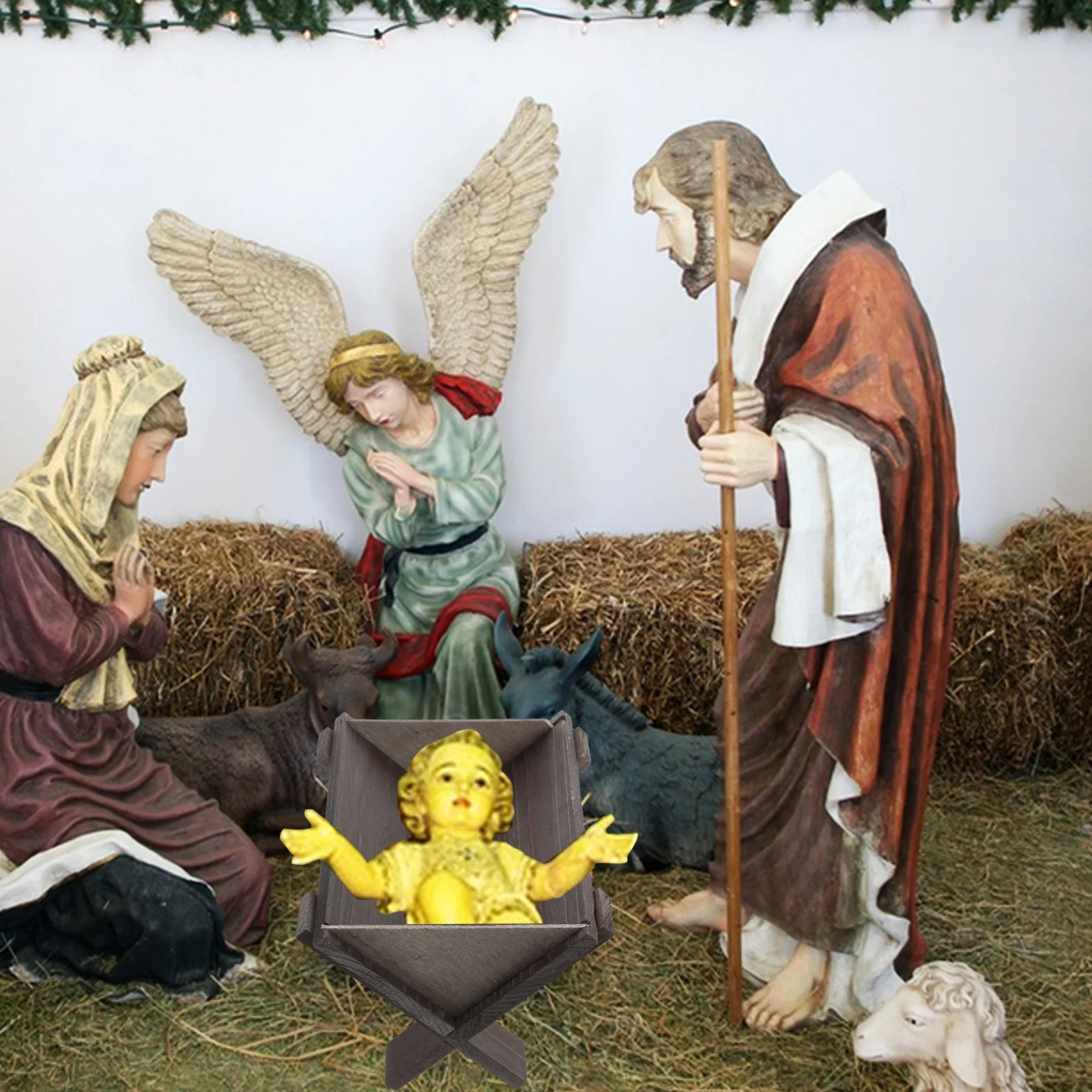 

1pc Wooden Nativity Scene Manger Mini Christmas Religious Decoration For Holiday Party Photo Booth Church Home Desk Decor