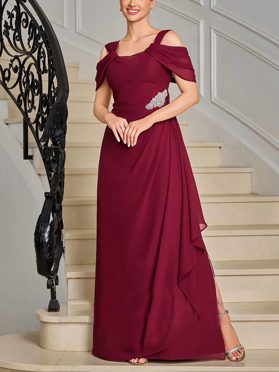

Elegant Sleeveless Cold Shoulder Sheath Column Chiffon Mother of the Bride Dress Ankle Length Ruffles 2025 free customized