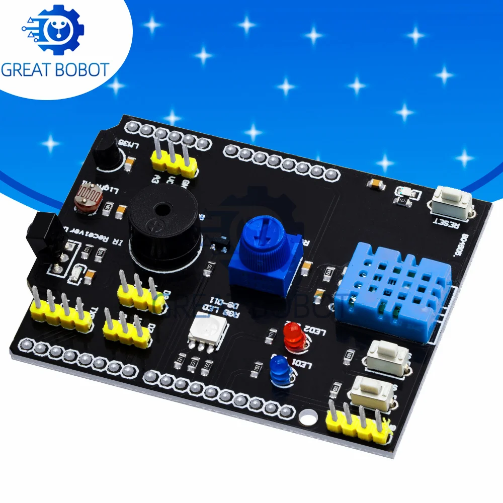 Многофункциональный модуль для Arduino UNO R3 с датчиком температуры и влажности DHT11 LM35, RGB LED, ИК-пультом и зуммером