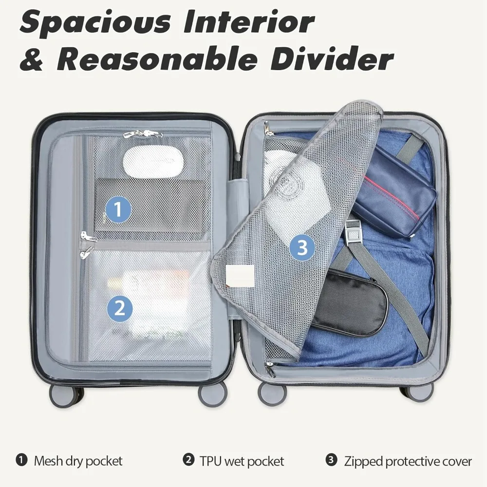 حقيبة أمتعة دوارة ذات هيكل صلب قابلة للتوسيع مع قفل TSA، حقيبة سفر مقاس 20 بوصة للسفر بالطيران، حقيبة عصرية