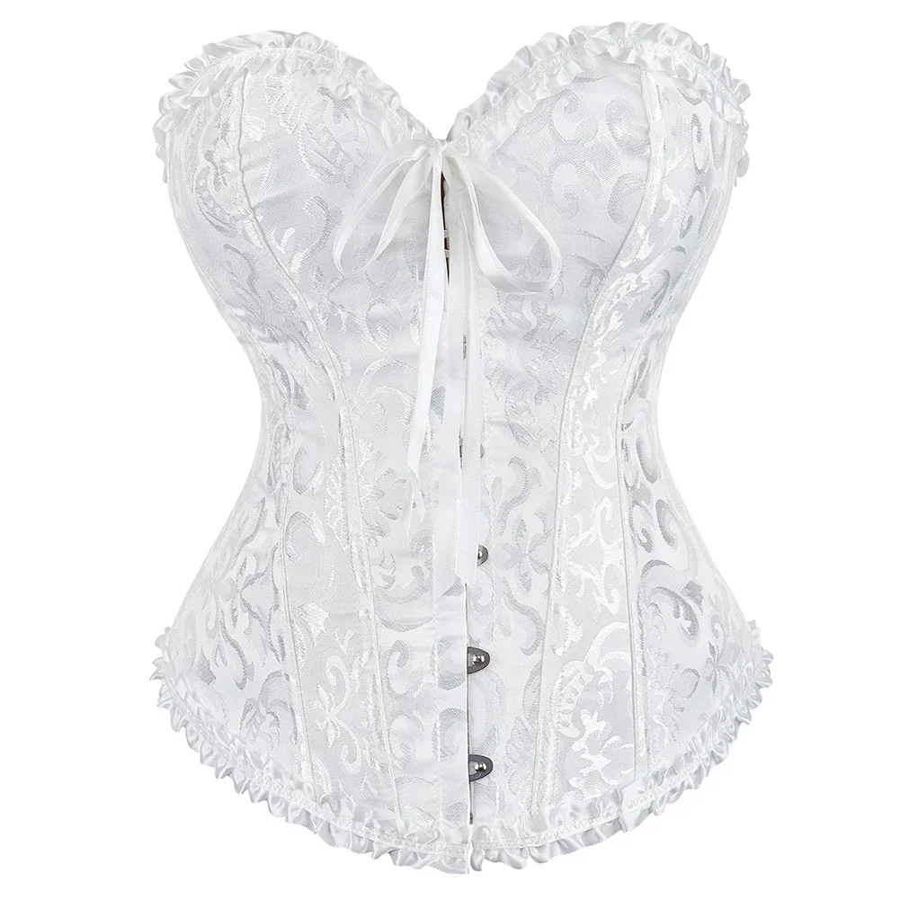 

Victorian Corset Plus Size Women Sexy Overbust Bustiers Top Vintage Flower Print Lingerie Corselet Lace Korsett White Black Blue