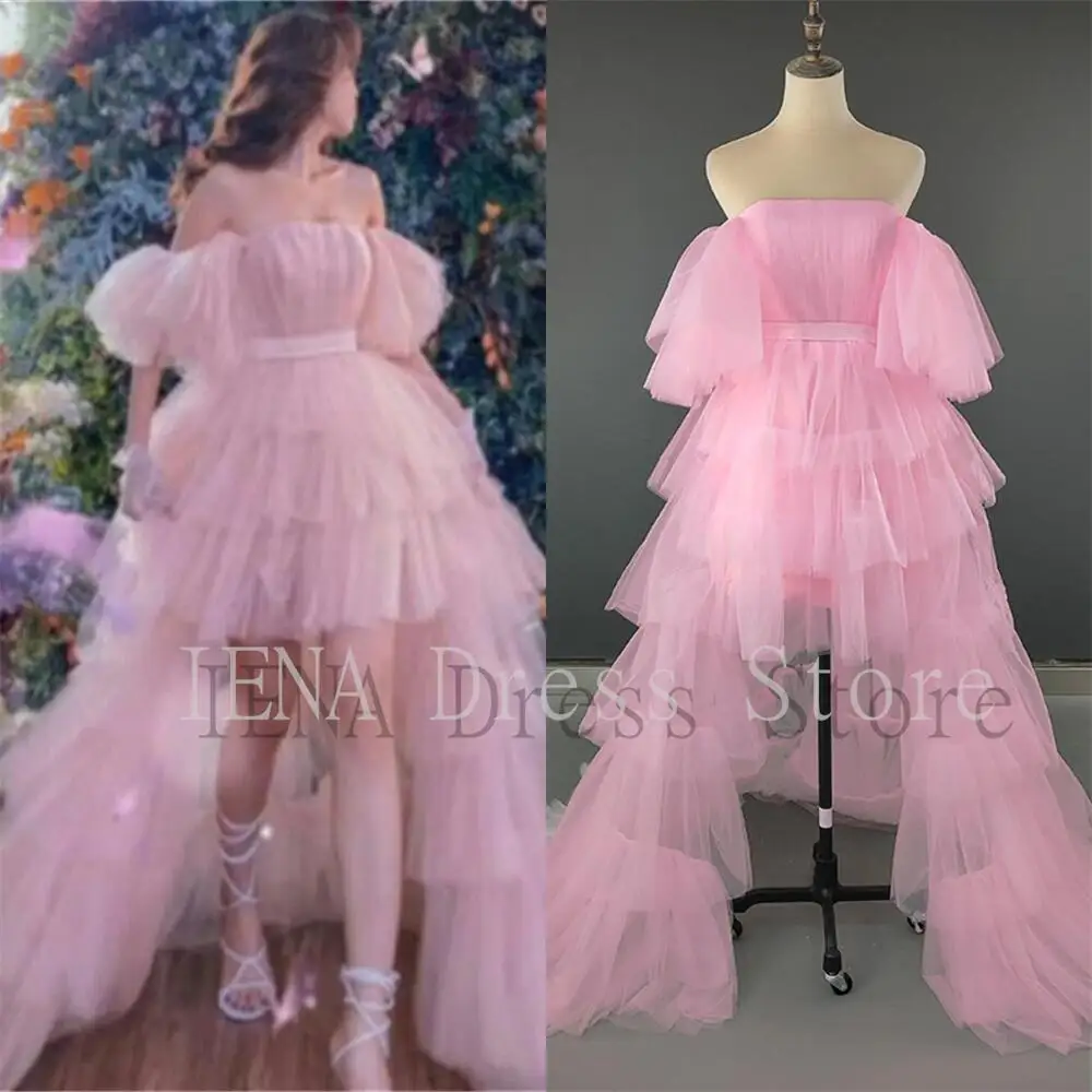 IENA Princess Prom Dress Tiered Pleat Layered Detachable Trail Homecoming Gown A-Line Evening Dresses Vestido De Fiesta De Noche