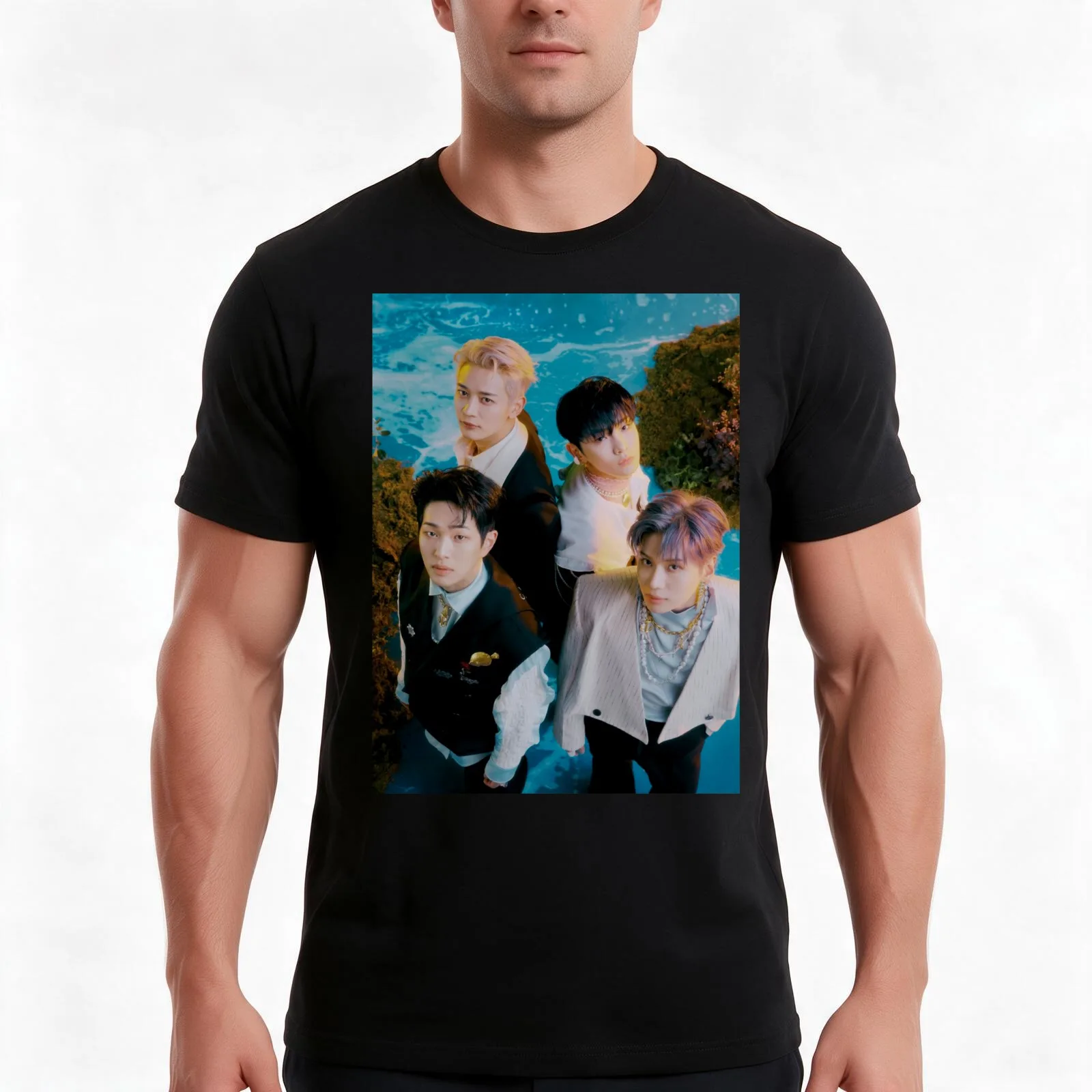 Shinee Atlantis group T-Shirt, Summer Casual Cotton Tee, Oversized Streetwear Tops, Vintage Graphic Print, Unisex Men Women