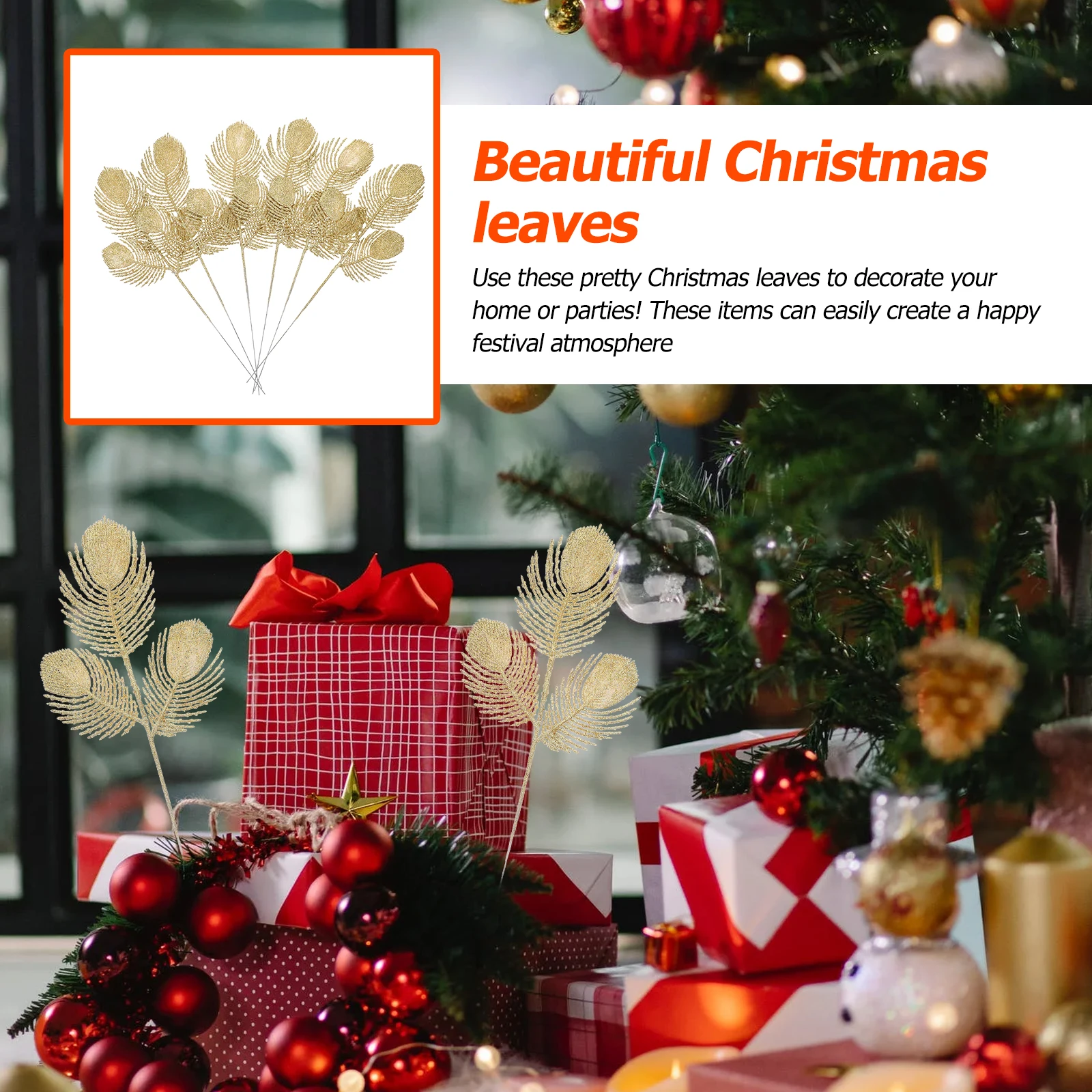 

6Pcs Christmas Tree Decorations Hanging Ornaments Simulation Leaves for Home Window Door Decoration Xmas Party Supplies