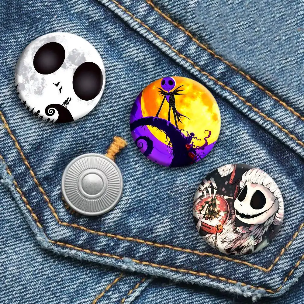 Cartoon Movie The N-Nightmare Before C-Christmas Manga Badges Round  Cartoon Brooch Clothes Backpack Accessories Lapelnd Laserh