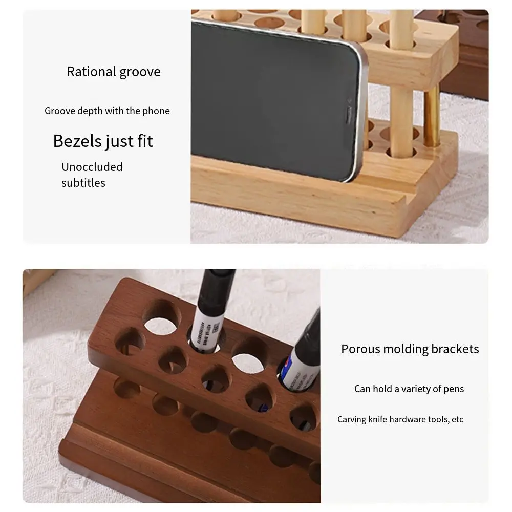 9/15 Slots Walnut Pens Holder Creative Multifunction Toothbrush Holder Pen Tray Phone Stand Brush Display Case Desktop Ornaments