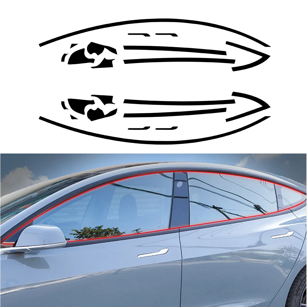 

X-T For Tesla Model 3 2017-2023 Window Trim Strip Exterior Sticker Chrome Strip DIY Film PVC Door Handle Protector Trim Strips
