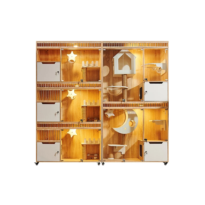 

Cat villa cage glass cat cabinet pet store house coffee solid wood foster cage three-layer house display