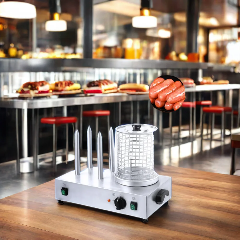 Multifunctional Stainless Steel Electric Hot Dog BBQ Roller 4 Sausage Roaster with Heater for Home and Restaurant Use
