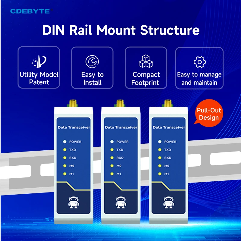 SX1268 LoRa 433MHz RS485 Half duplex 30dBm Long Range 10km Modbus Relay LBT Din-Rail High Performance Wireless Data Transmission