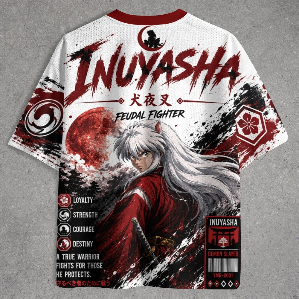 Neuestes Red Moon Ink Inuyasha Atmosphere Jersey V-Ausschnitt Locker Sitzendes Sportliches Übergrößen-T-Shirt Atmungsaktiv Vielseitig – Detail 6