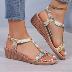 Rimocy Women's Bohe Wedge Sandals Print Elastic Strap Gladiator Shoes Woman Plus Size Summer Casual Beach Sandalias Mujer 2024