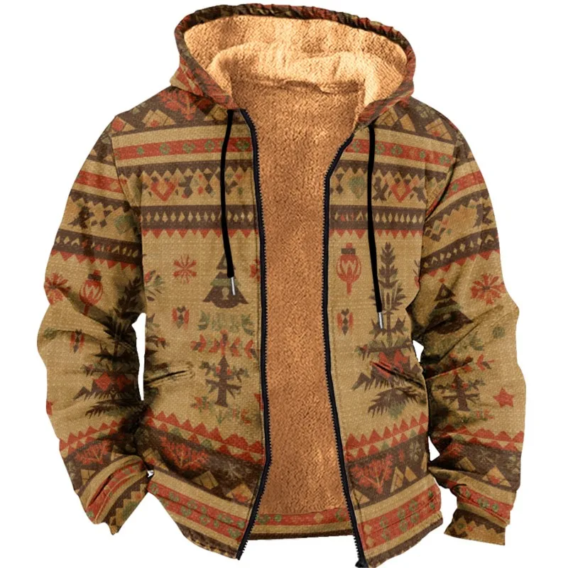 

Men's Zipper Long Sleeve Hoodie Christmas Days Tree Casual Winter Clothing Sweatshirt Casual Hooded Jacket Outerwear