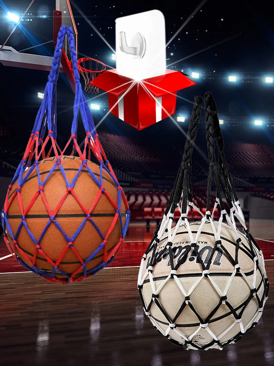 Lot de 3 sacs de transport en filet pour ballons de sport (2 sacs + 1 crochet) – Rangement durable en nylon pour basketball, football, volley-ball, porte-ballons