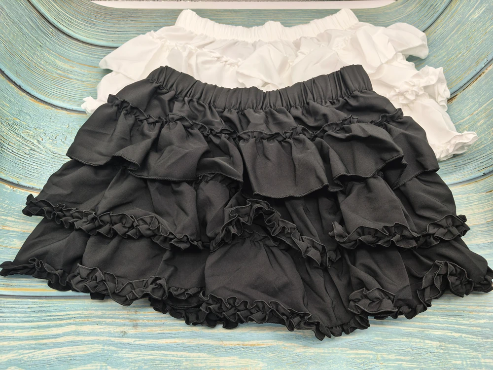 Damen Miniröcke mit Stufenvolants, Lolita-Stil, Eingebaute Shorts, Kawaii Sukapan Skort, Gothic Punk Coquette Y2K E-Girl Schwarzes Spitzenkleid – Detail 9