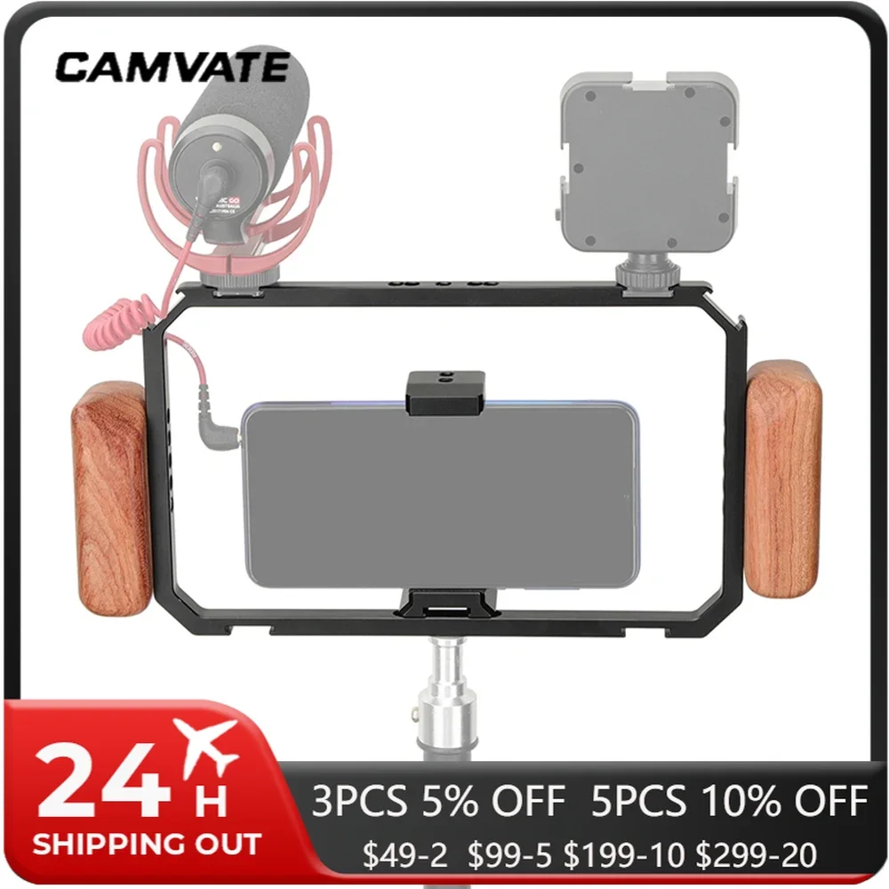 CAMVATE Universal Smartphone Full Cage Rig With 2 Pcs Handles & Adjustable Phone Clip & Shoe Mounts & 1/4