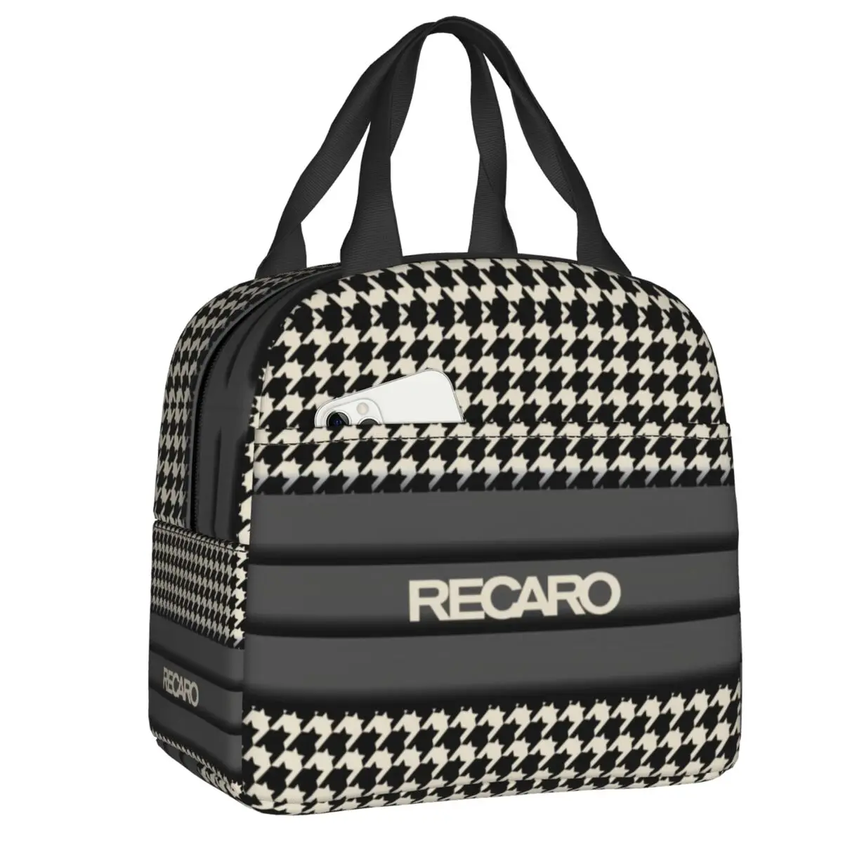 Custom Seat Houndstooth Upholstery Pattern Recaros Lunch Bag Men Women Warm Cooler Insulated Lunch Boxes for Kids School