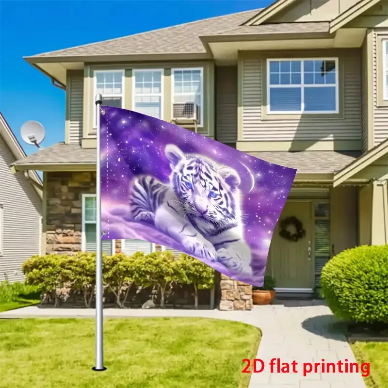 White Tiger Starry Night Garden Flag Durable Polyester Vivid Print Outdoor Decor