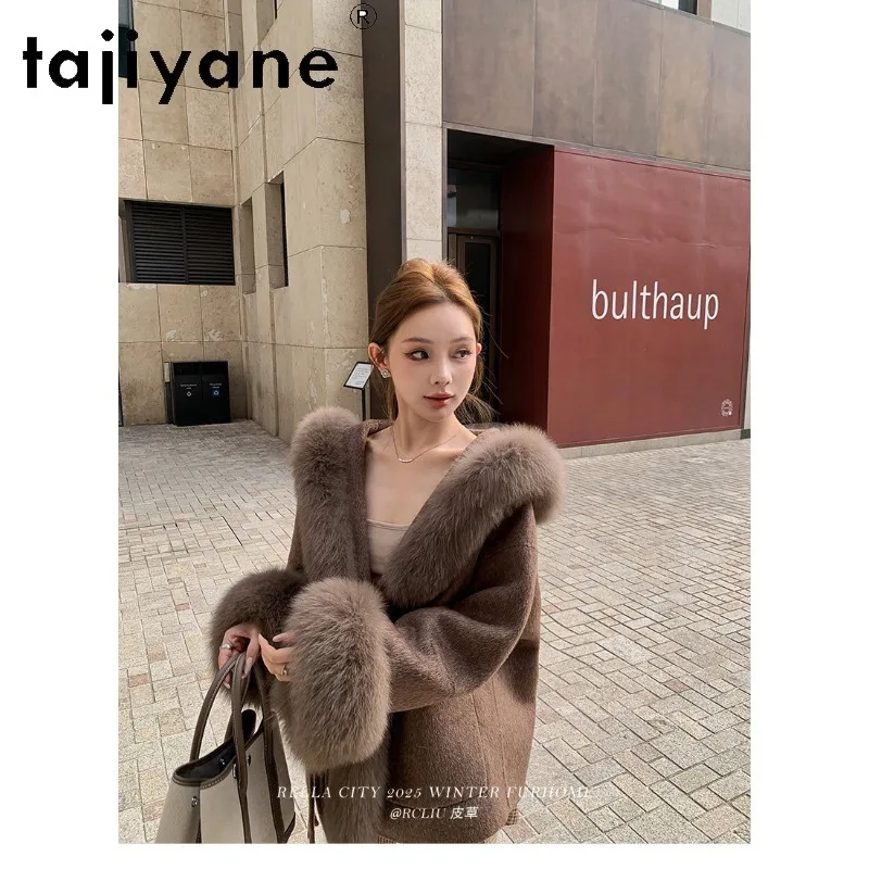 TAJIYANE 80% Wool Coat Women High Quality Winter Coat Detachable Fox Fur Collar Jackets Hooded Coats for Women Clothing Пальто