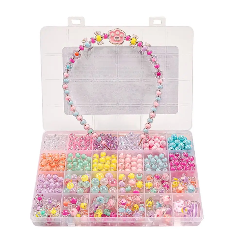 24 Grid DIY Handmade Beaded Kit Toy Creative Acrylic Beads Bracelet Making Kit Colorful Kawaii Beads Toys for Children Girl