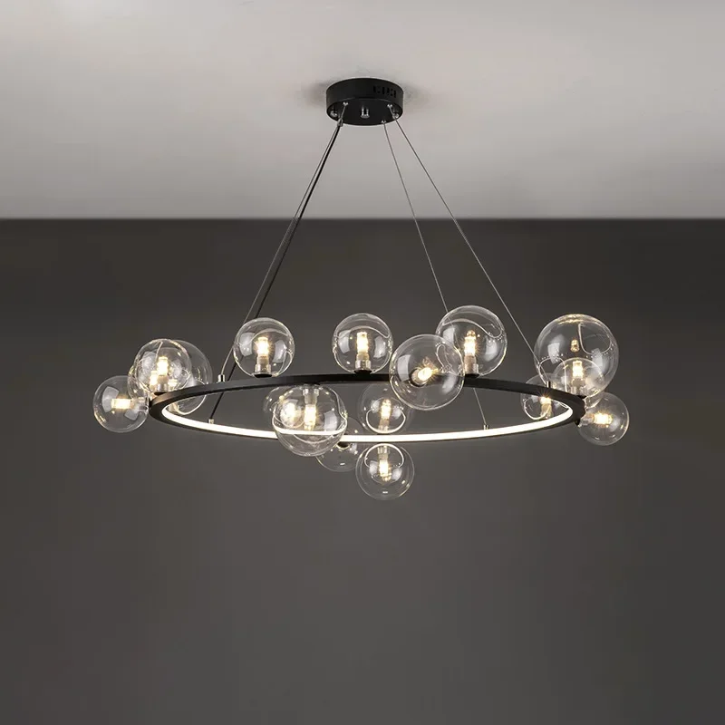 Modern Clear Glass Bubble LED Chandelier Cord Adjustable Hanging Lamp for Hall Parlor Restaurant Bedroom Loft DecorativeLighting