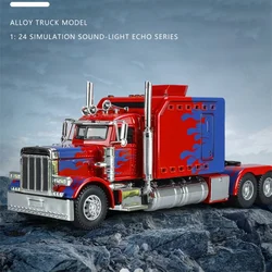 1:24 PETERBILT 389 Heavy Truck Tractor Toy Model Alloy Diecast Sound Light Pull Back Model Truck Boys Toy Gifts Collection ﻿A626