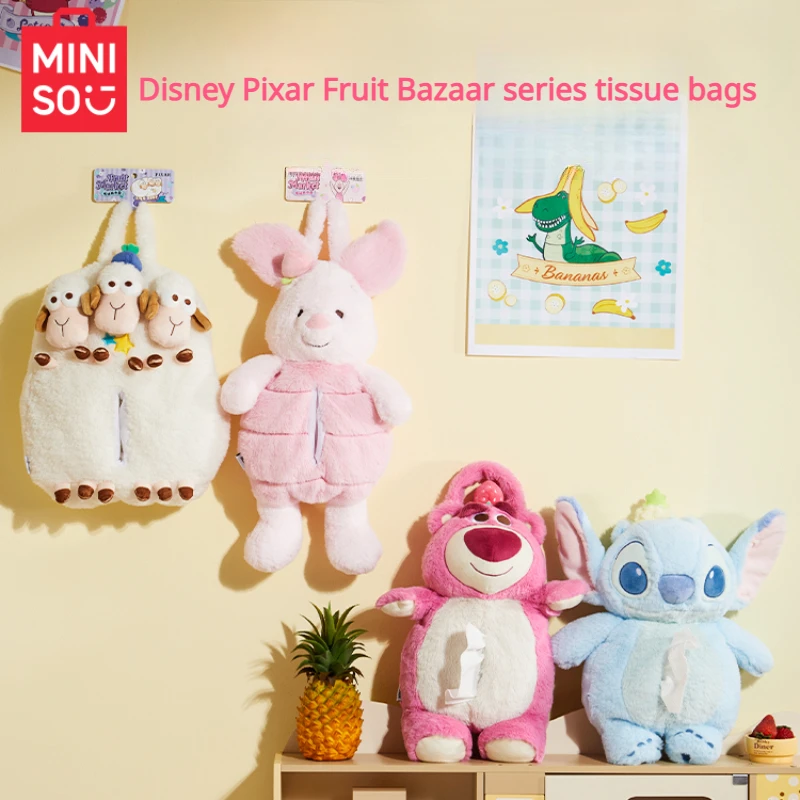 MINISO Disney Pixar Fruit Market Series Paper Box Bag Doll Kawaii Pillow Lotso Stitch Birthday Gift Anime Children's Toy