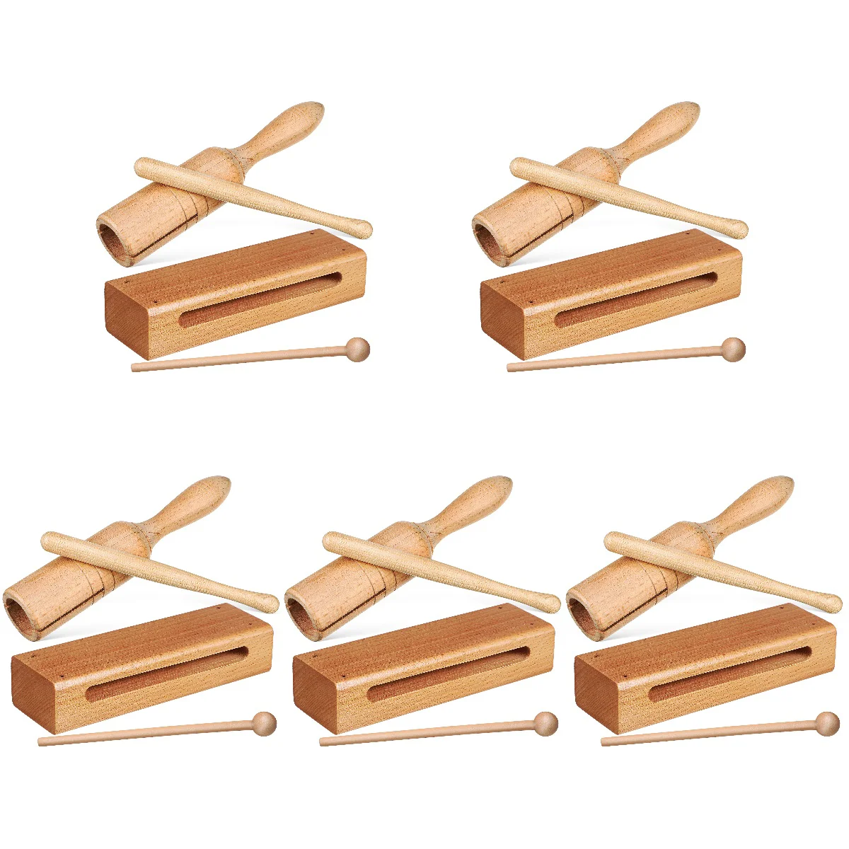 

5 PCS Orff Instrument Toy Musical Instruments Wood Percussion Blocks Single Tone Handheld Rhythm Energy with Mallets Wooden