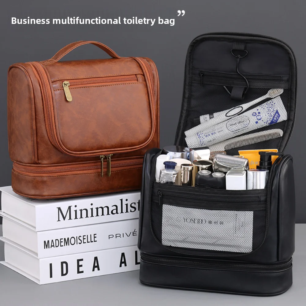 

Double Layer Hanging Large Capacity Men's Grooming Bag For Business Travel, Portable Dry Wet Separation Cosmetic Storage Bag